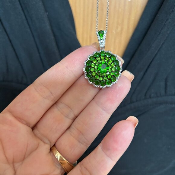 JTV Jewelry - Green Chrome Diopside Rhodium Over Sterling Silver Pendant With Chain 5.80ctw